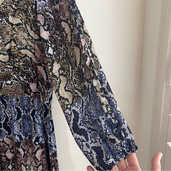 Parker Gladis Snakeskin Print Silk Ruffle Detail Dress Size Med NWT - Picture 6 of 12